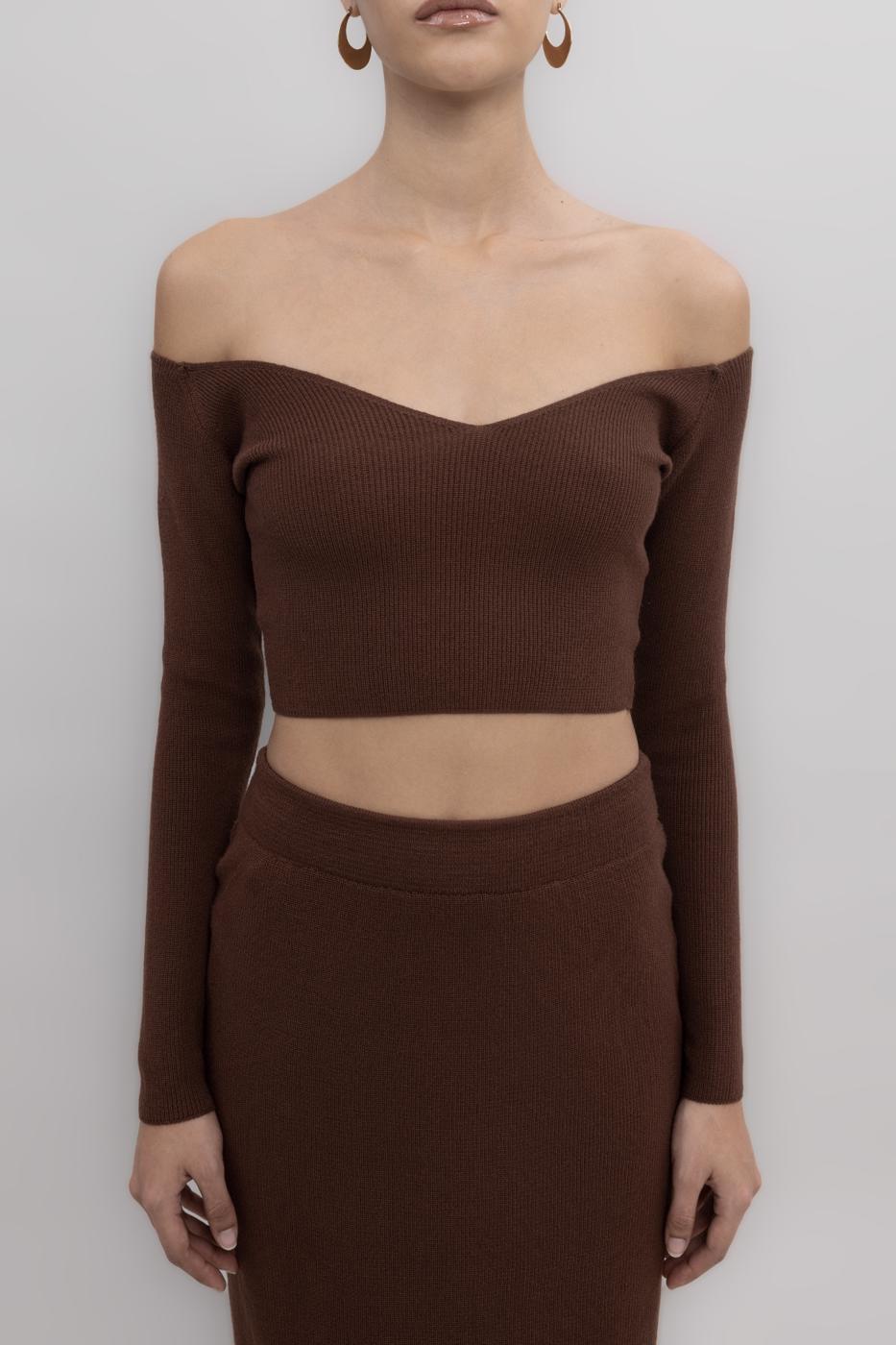 Knit Carmen Neck Crop Top