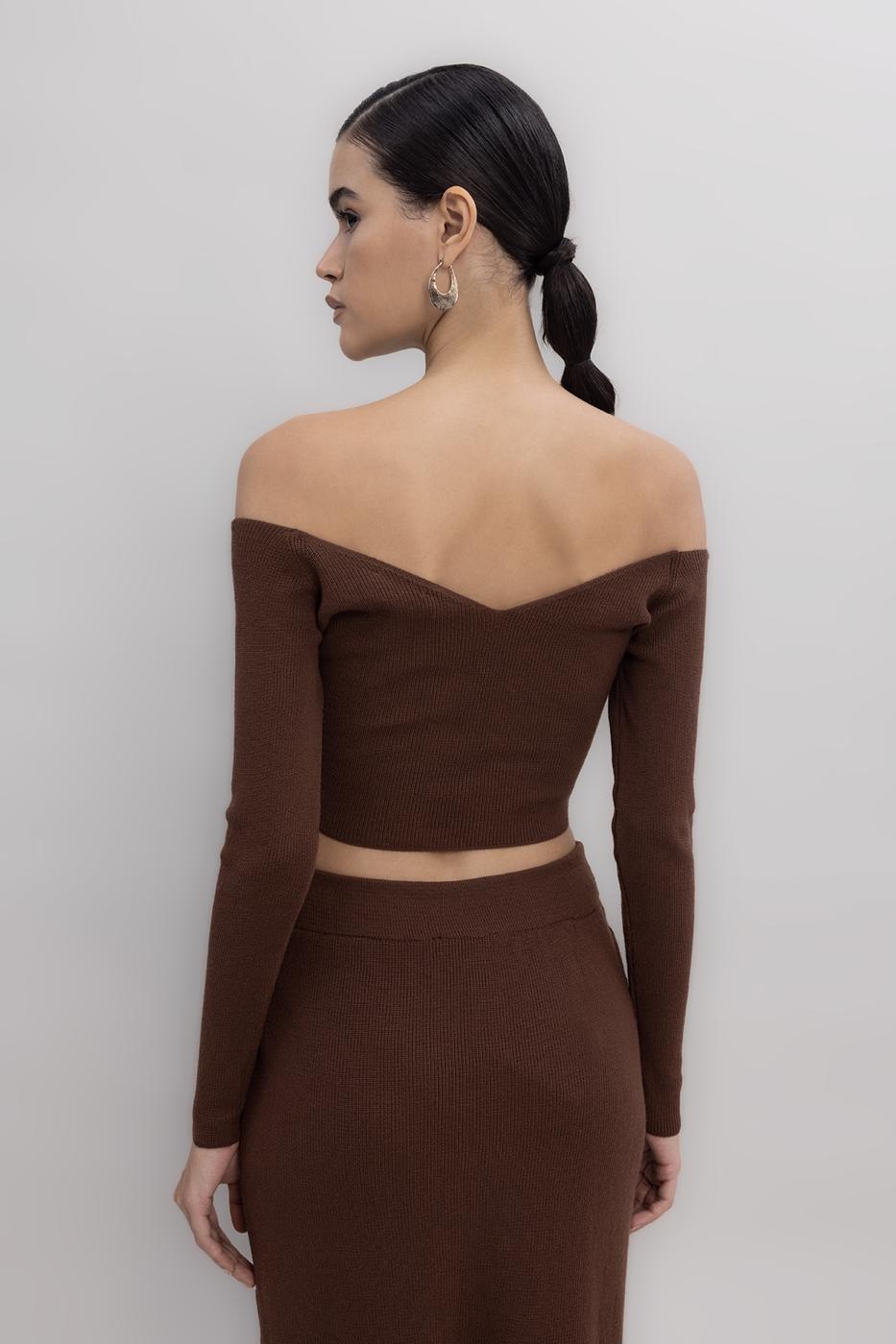 Knit Carmen Neck Crop Top