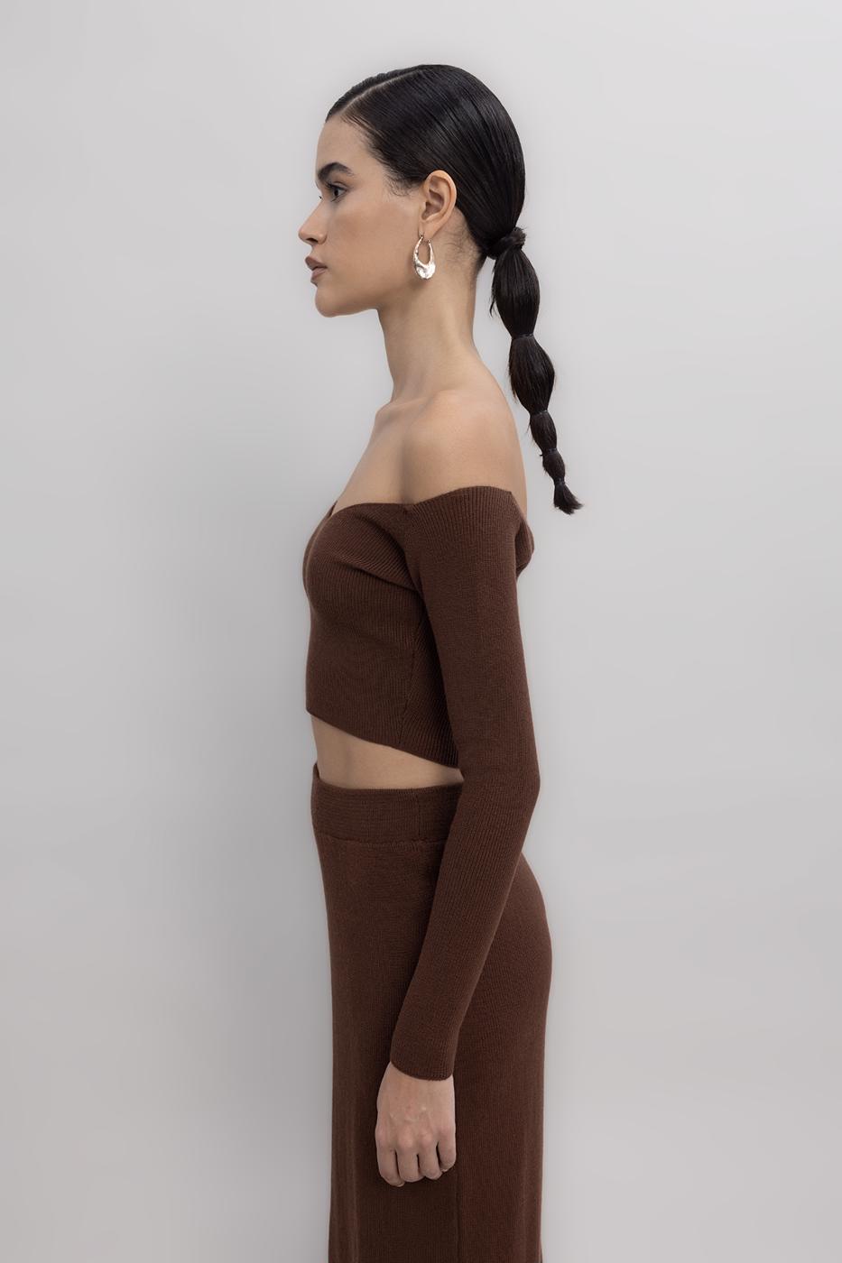 Knit Carmen Neck Crop Top