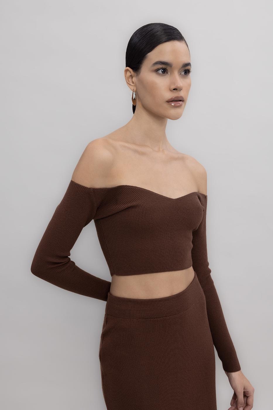 Knit Carmen Neck Crop Top
