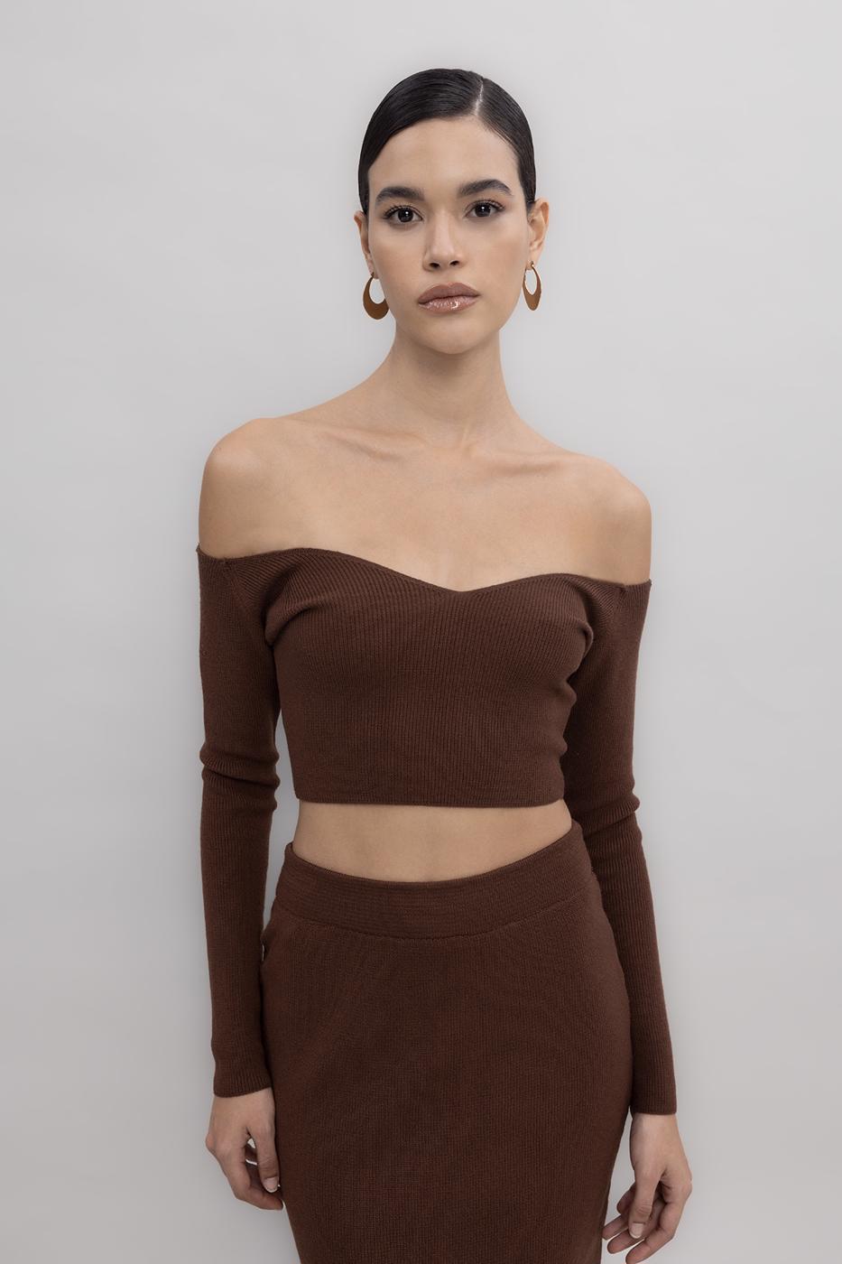 Knit Carmen Neck Crop Top