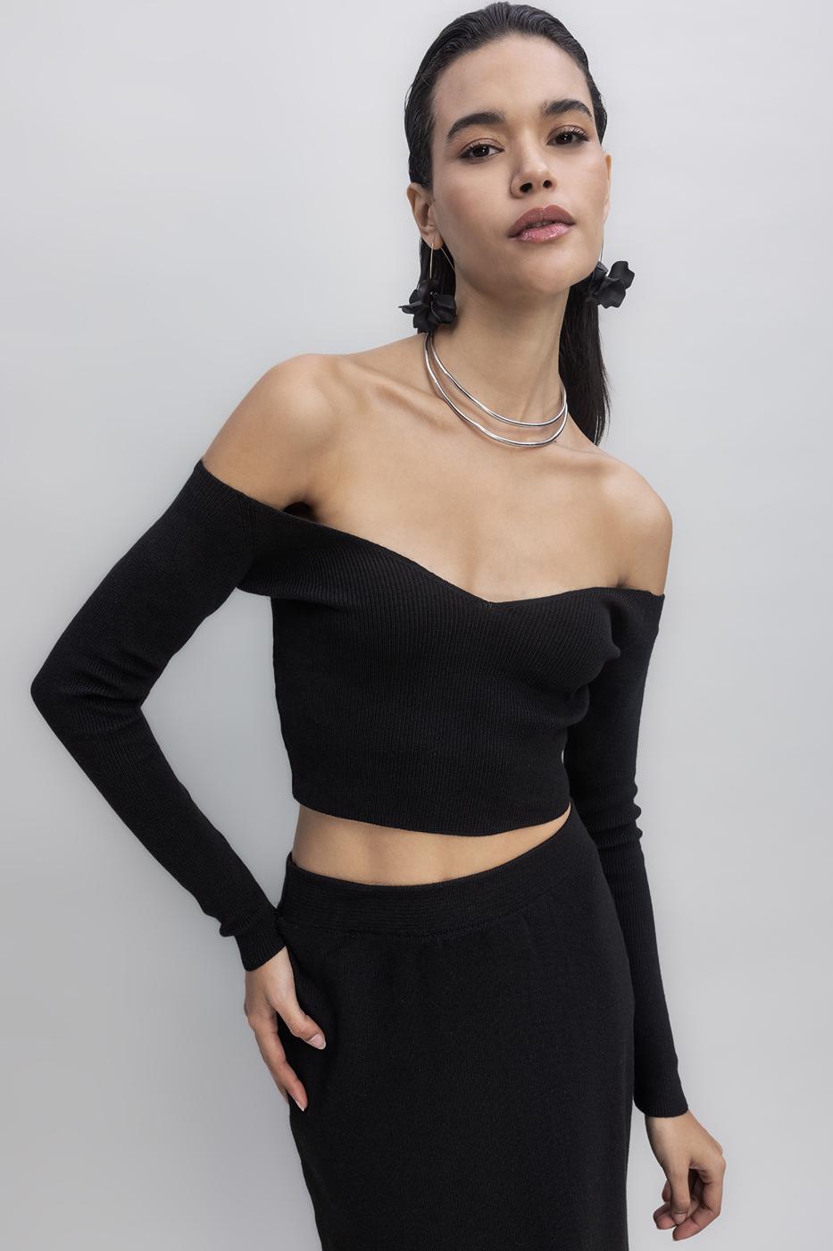 Knit Carmen Neck Crop Top