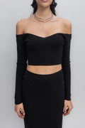 Knit Carmen Neck Crop Top