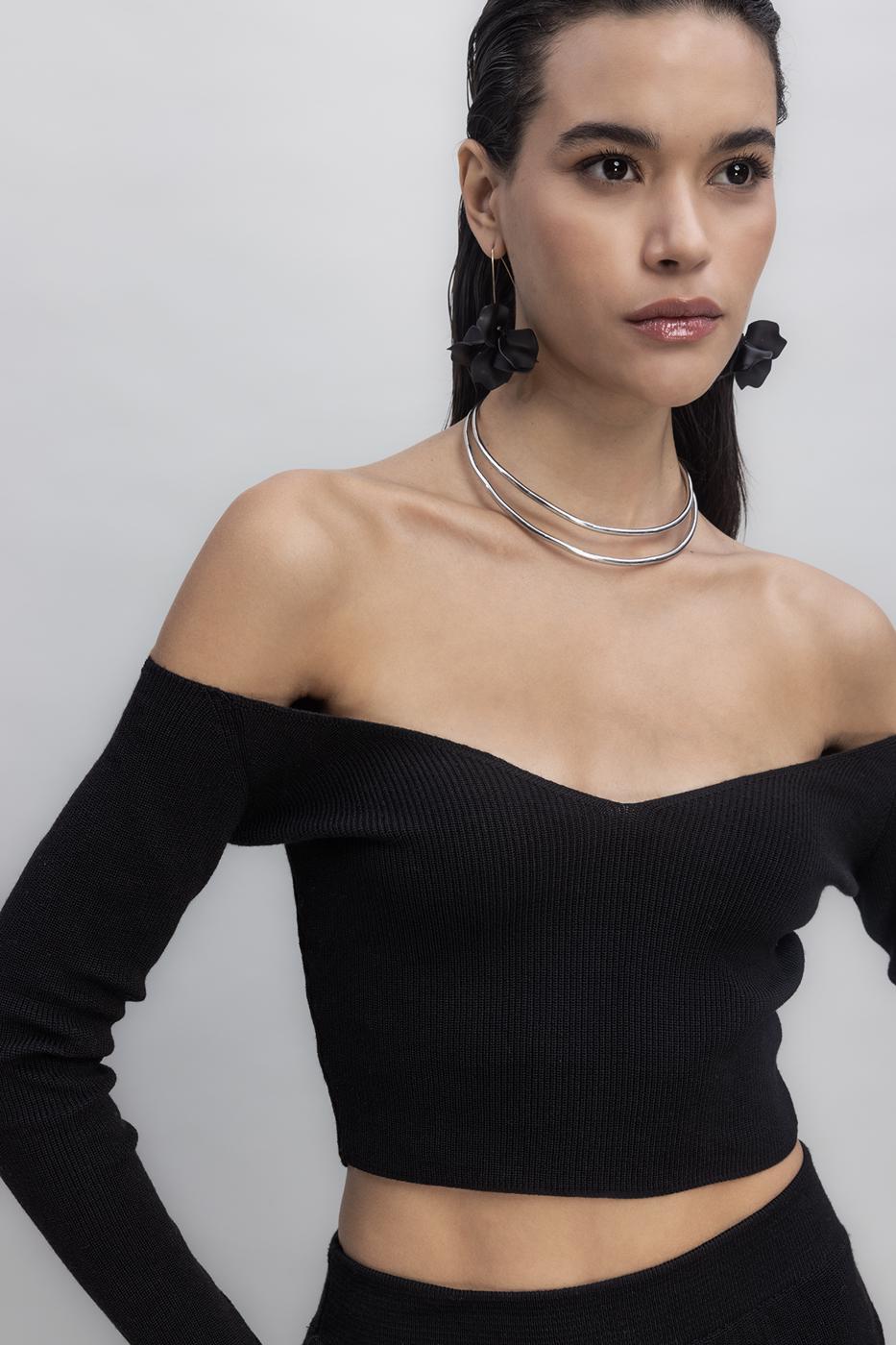Knit Carmen Neck Crop Top