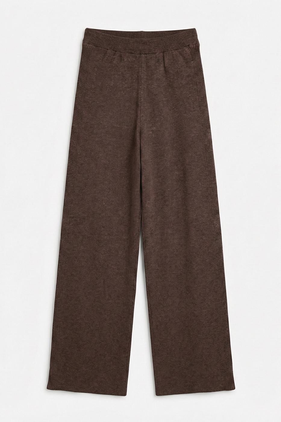 Knitted Straight Leg Trousers Brown