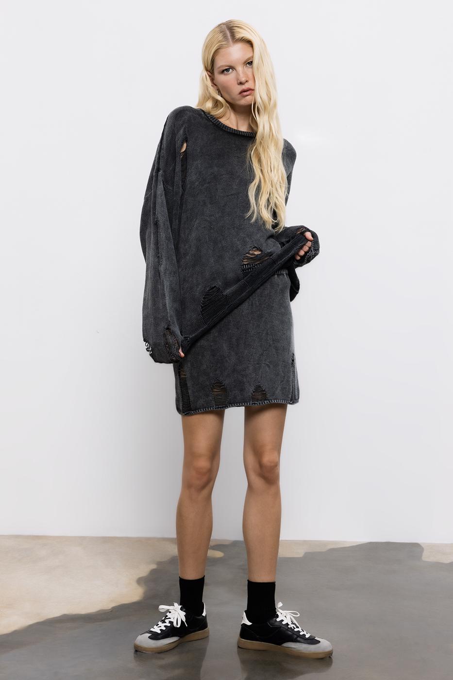 Knitwear Frayed Mini Pencil Skirt