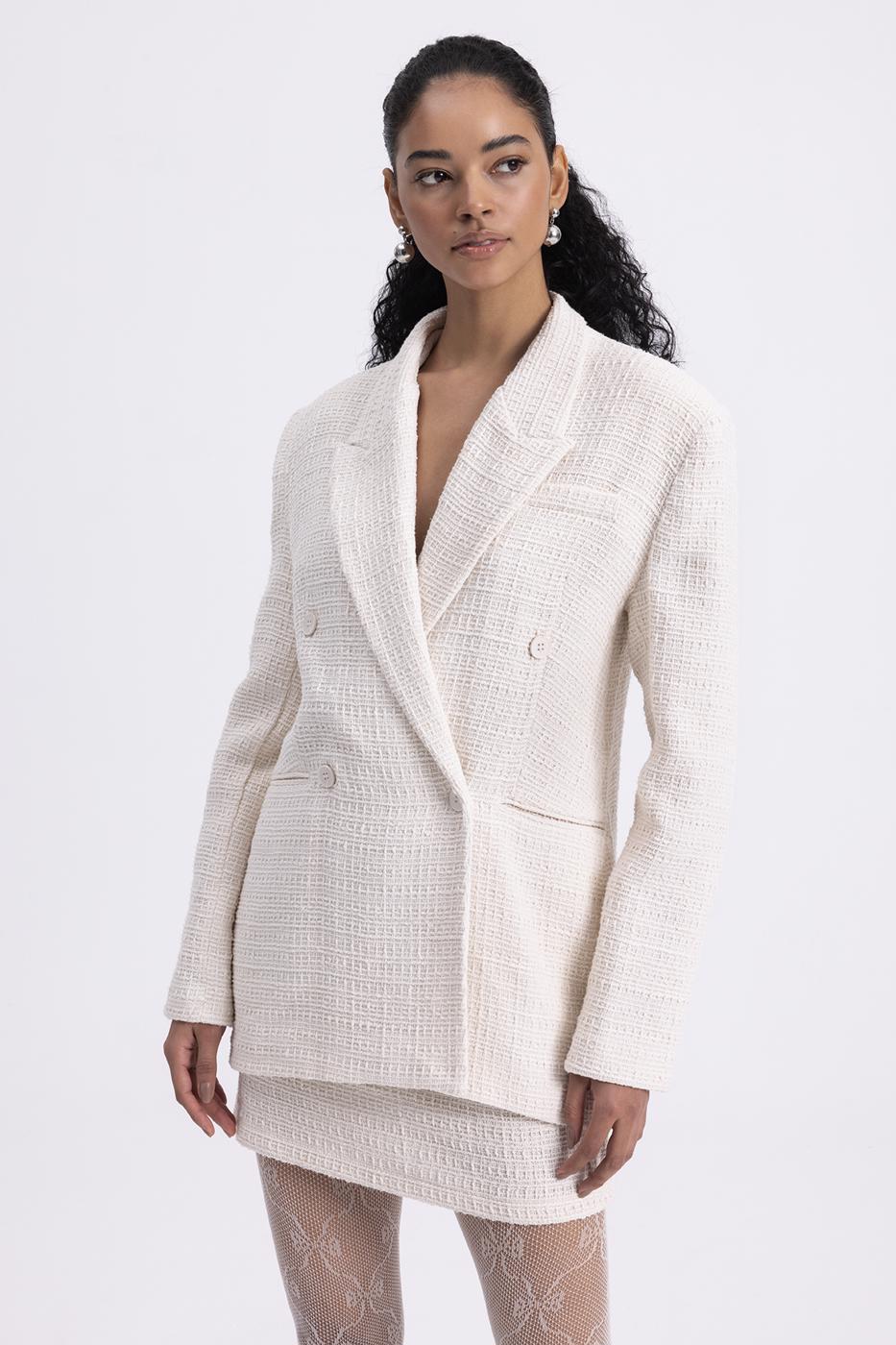 Tweed Blazer Jacket Ecru