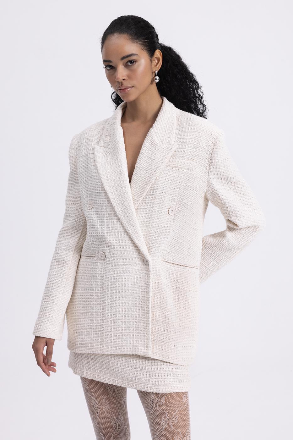 Tweed Blazer Jacket Ecru
