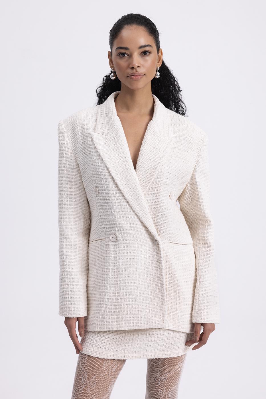 Tweed Blazer Jacket Ecru