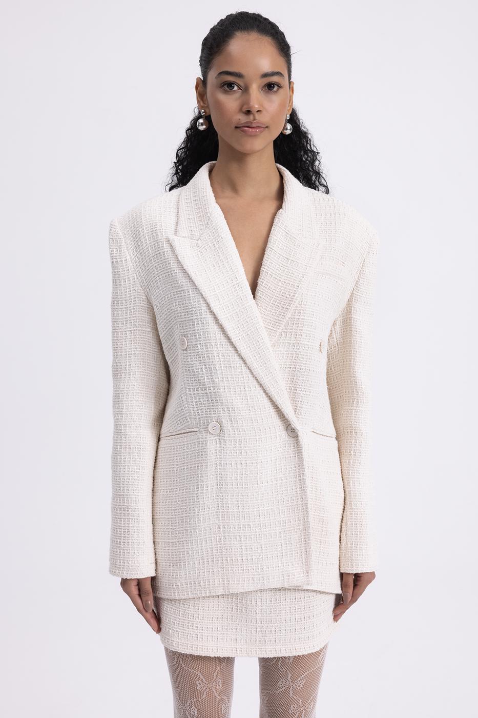 Tweed Blazer Jacket Ecru