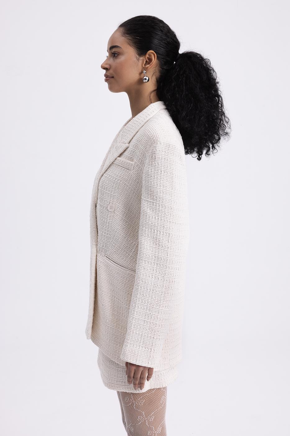 Tweed Blazer Jacket Ecru