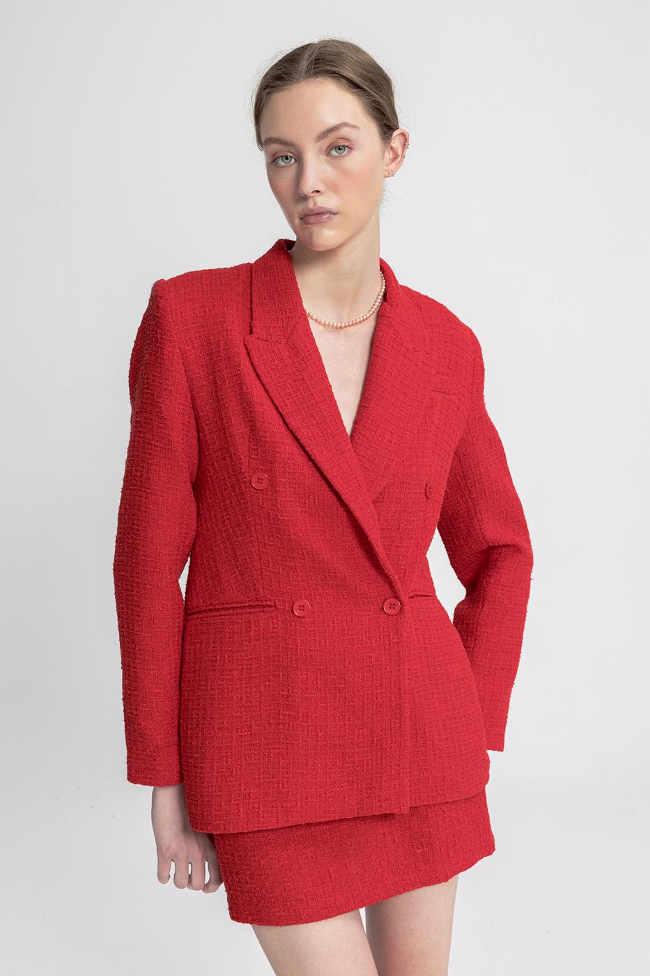 Tweed Blazer Jacket Red