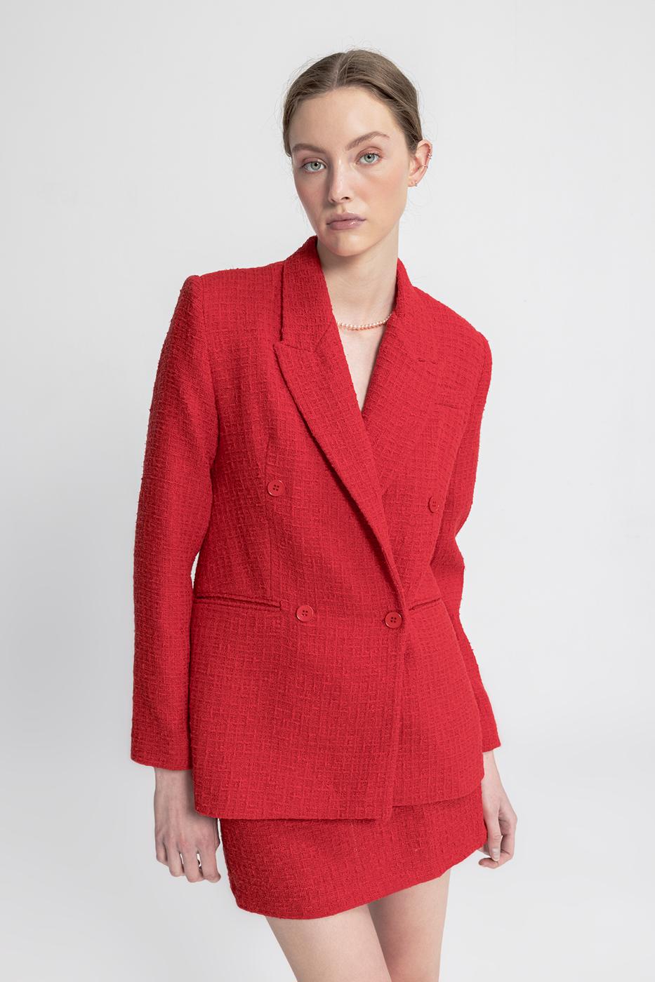 Tweed Blazer Jacket Red