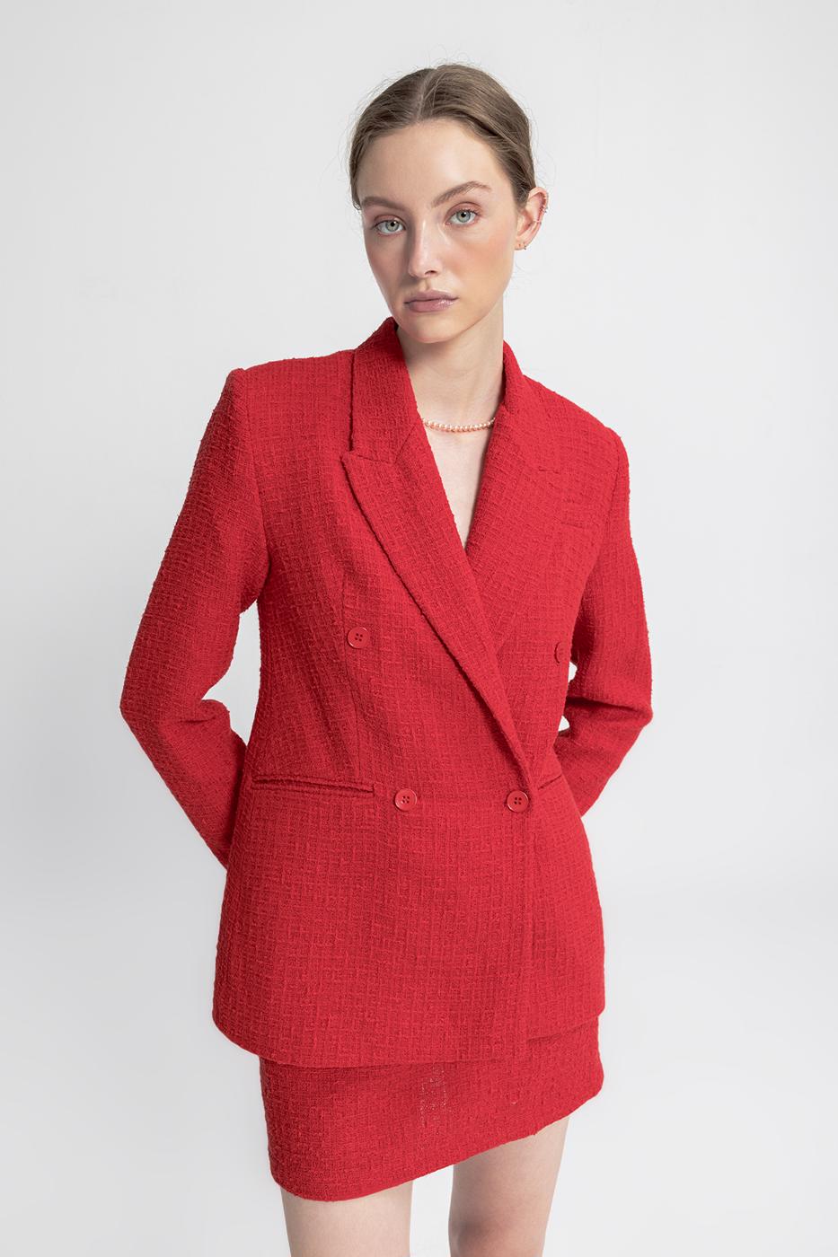 Tweed Blazer Jacket Red