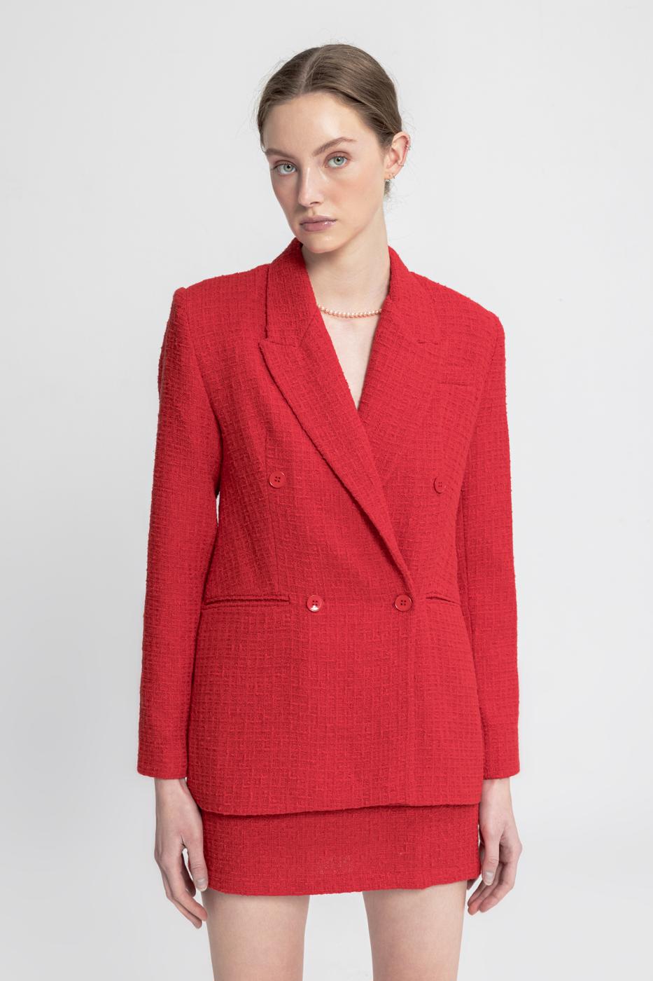 Tweed Blazer Jacket Red