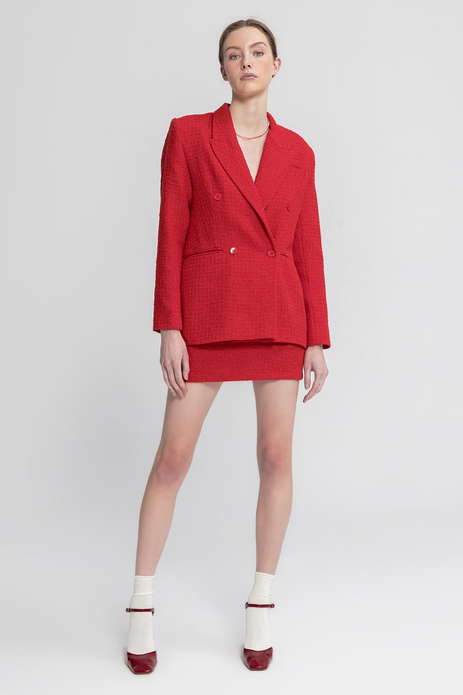 Tweed Mini Pencil Skirt Red