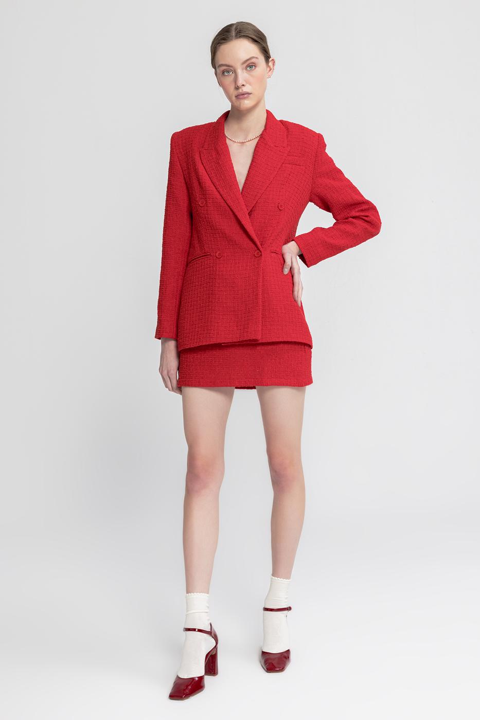 Tweed Mini Pencil Skirt Red