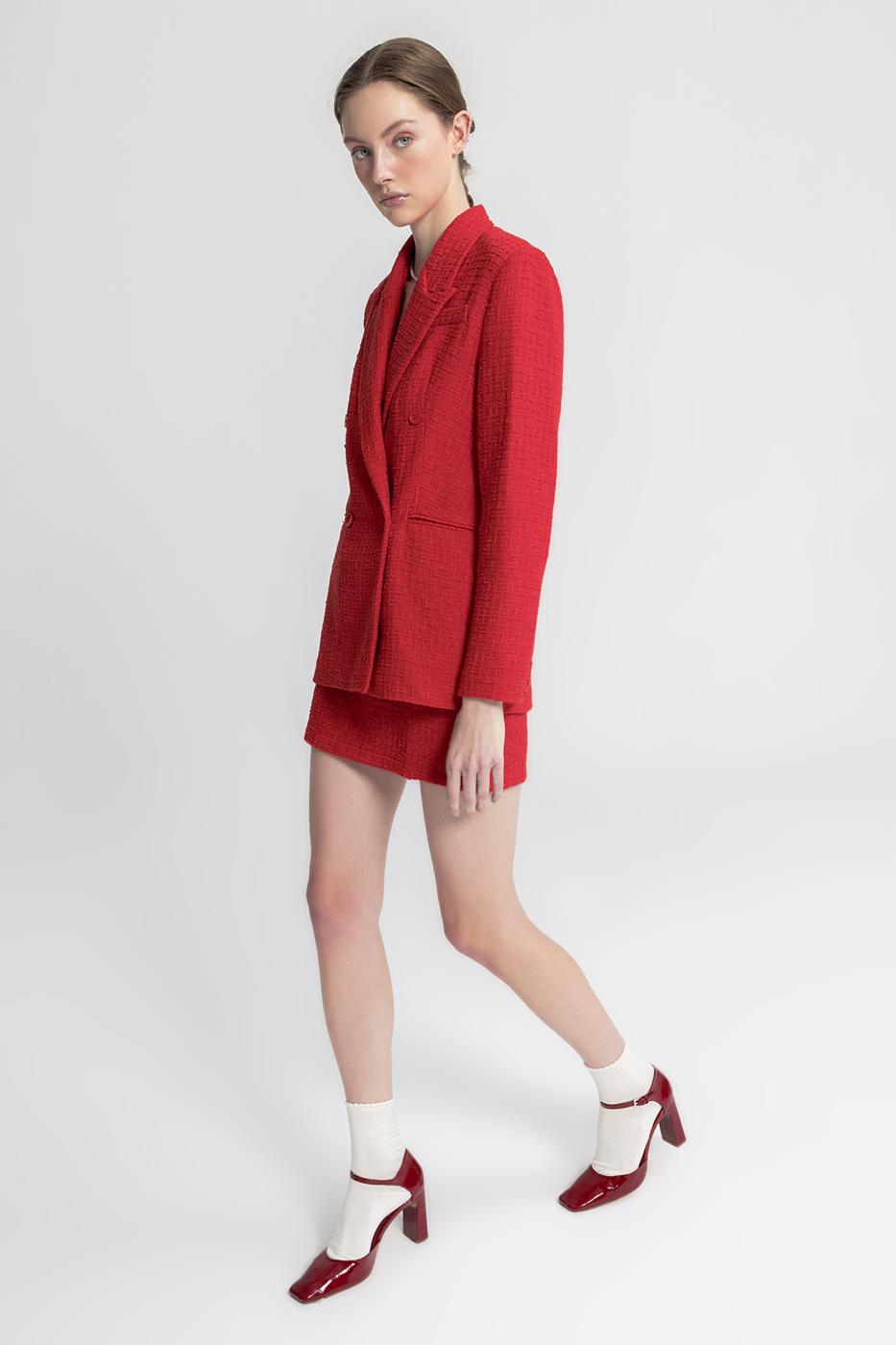 Tweed Mini Pencil Skirt Red