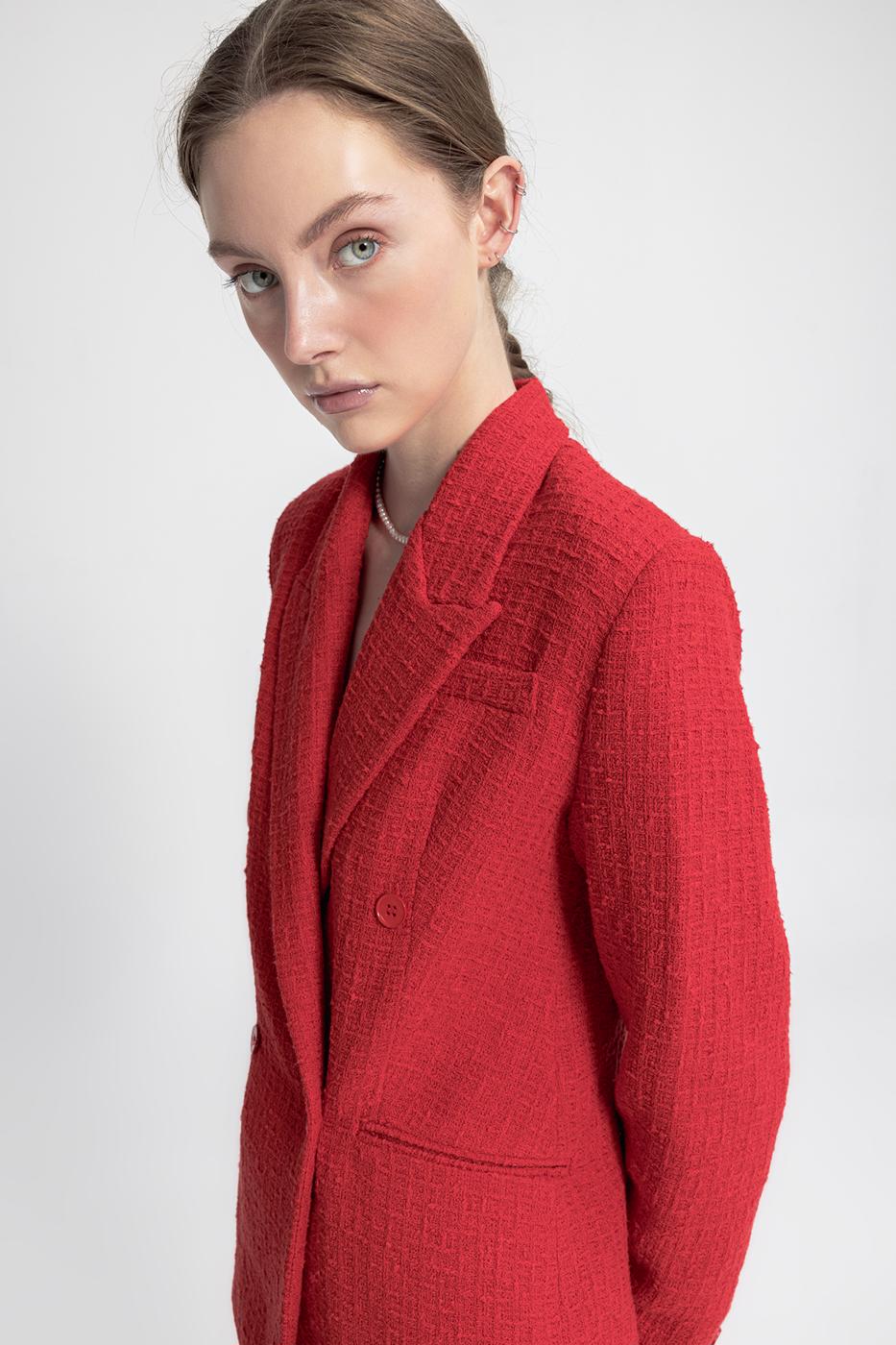 Tweed Mini Pencil Skirt Red