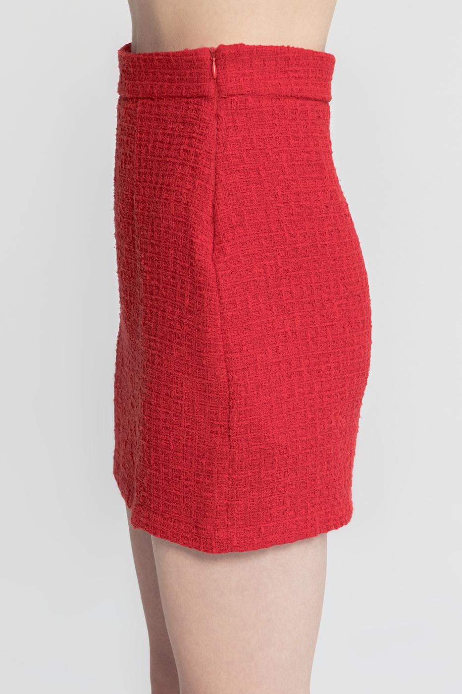 Tweed Mini Pencil Skirt Red