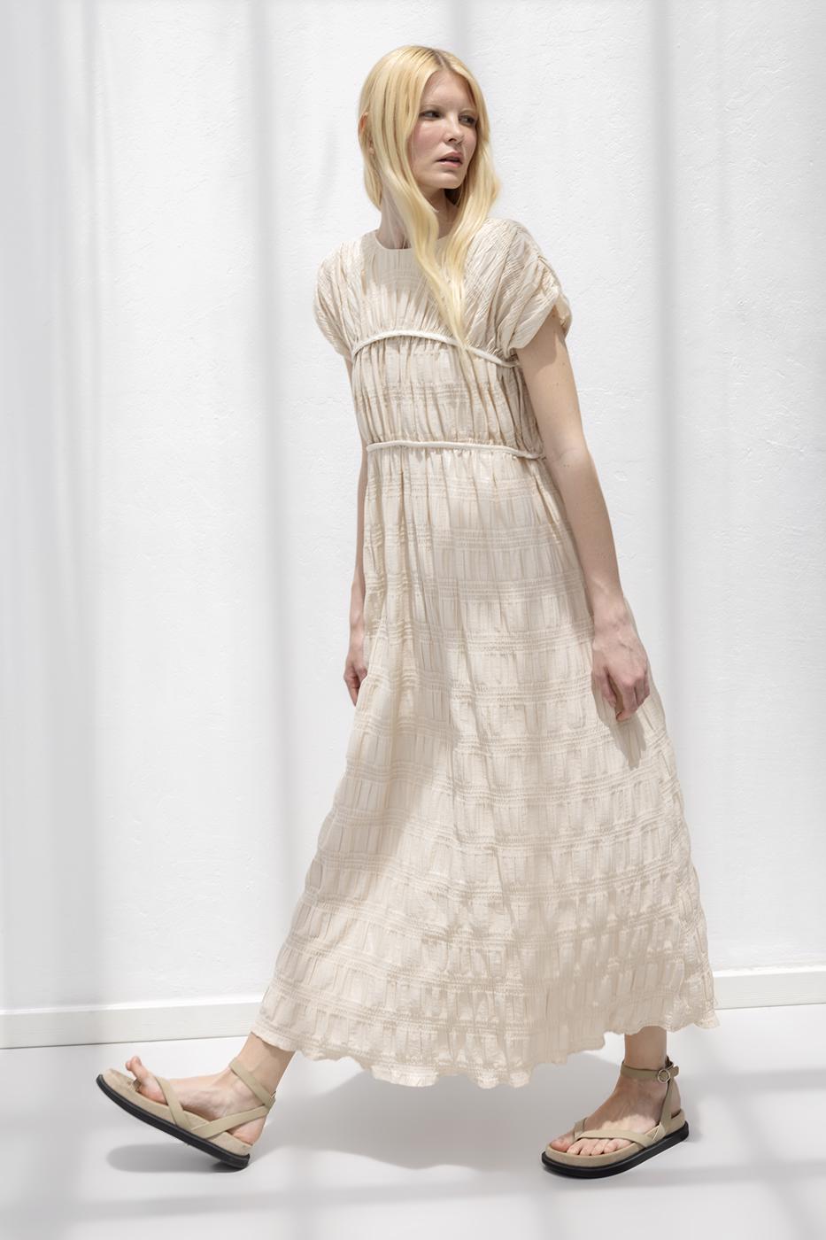 Long Gathered Dress Beige