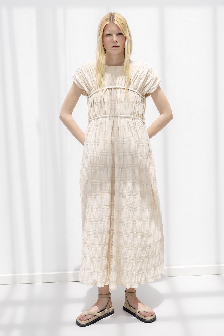 Long Gathered Dress Beige