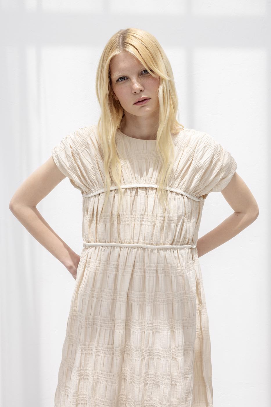 Long Gathered Dress Beige