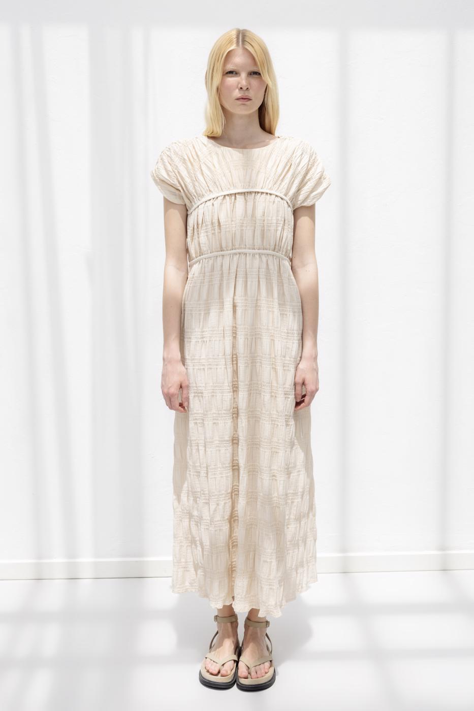 Long Gathered Dress Beige