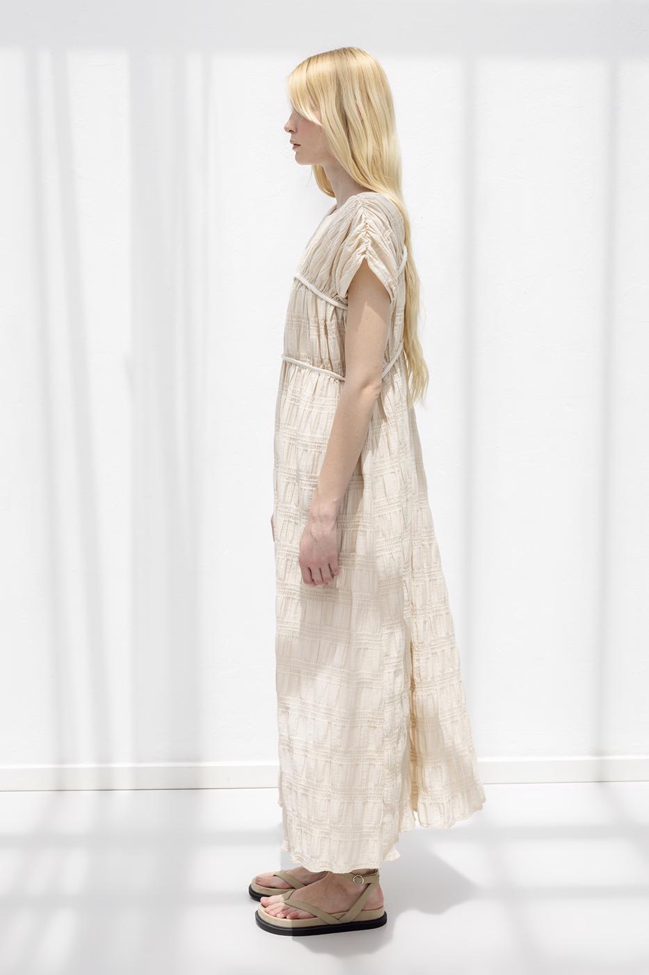 Long Gathered Dress Beige