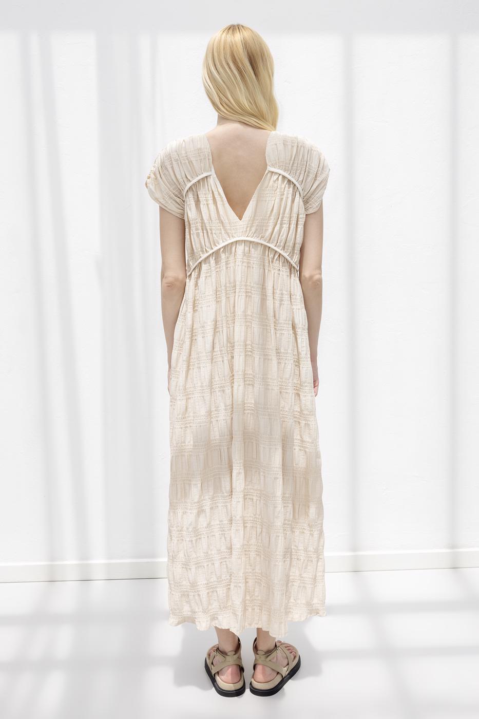 Long Gathered Dress Beige