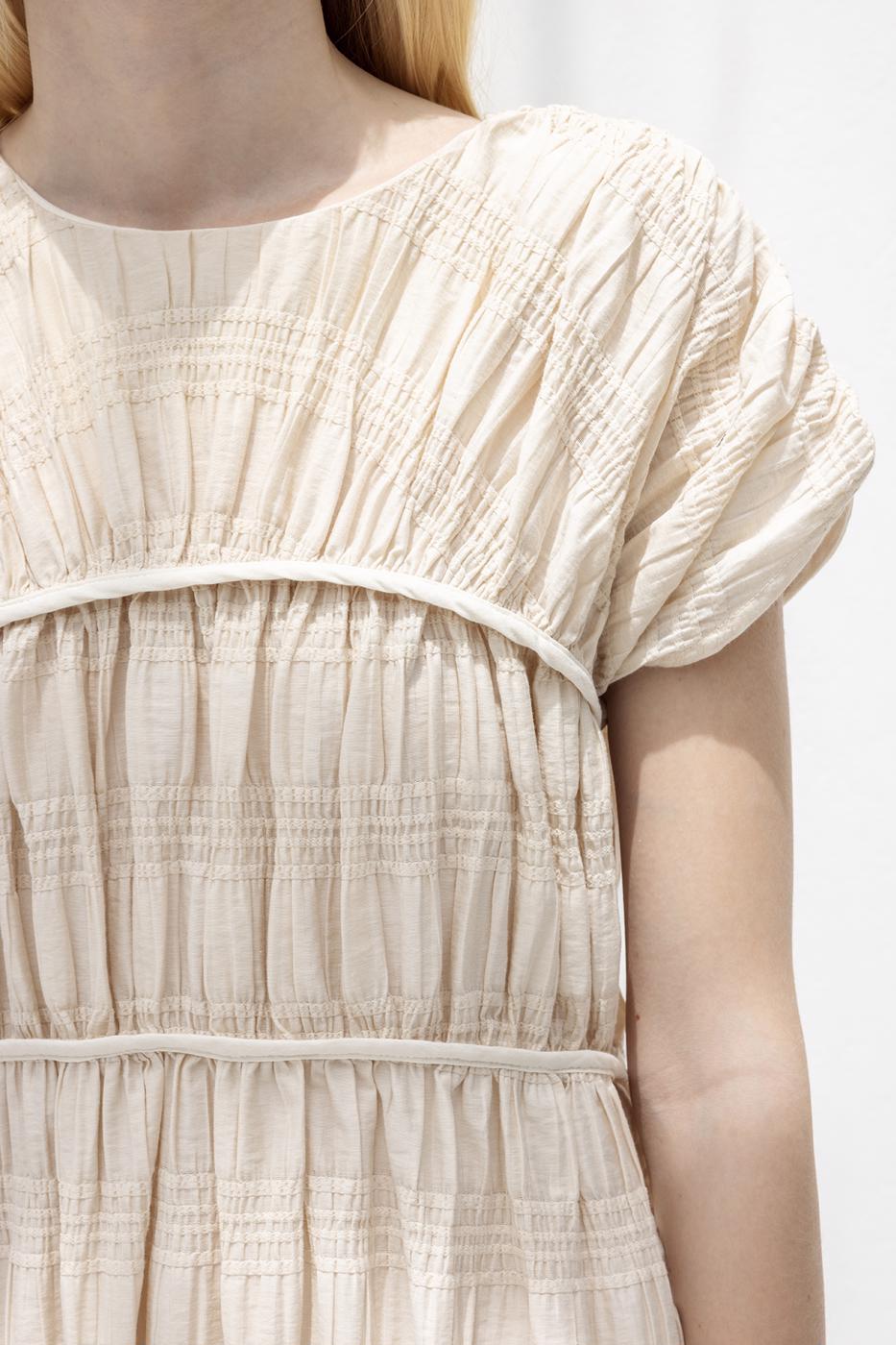 Long Gathered Dress Beige