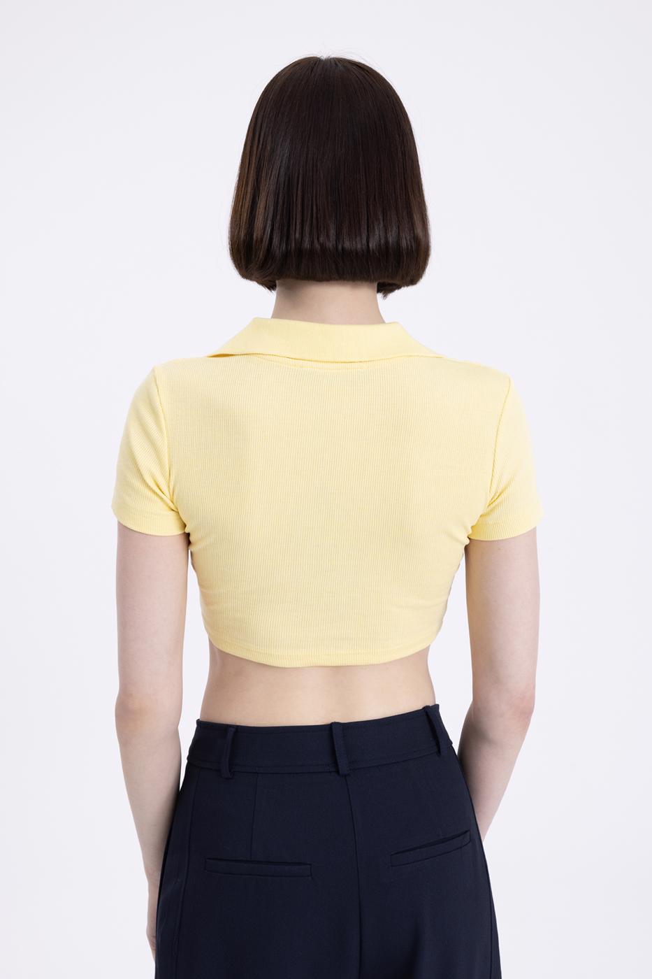 V-Cut Short Sleeve Polo Neck Crop Body Yellow