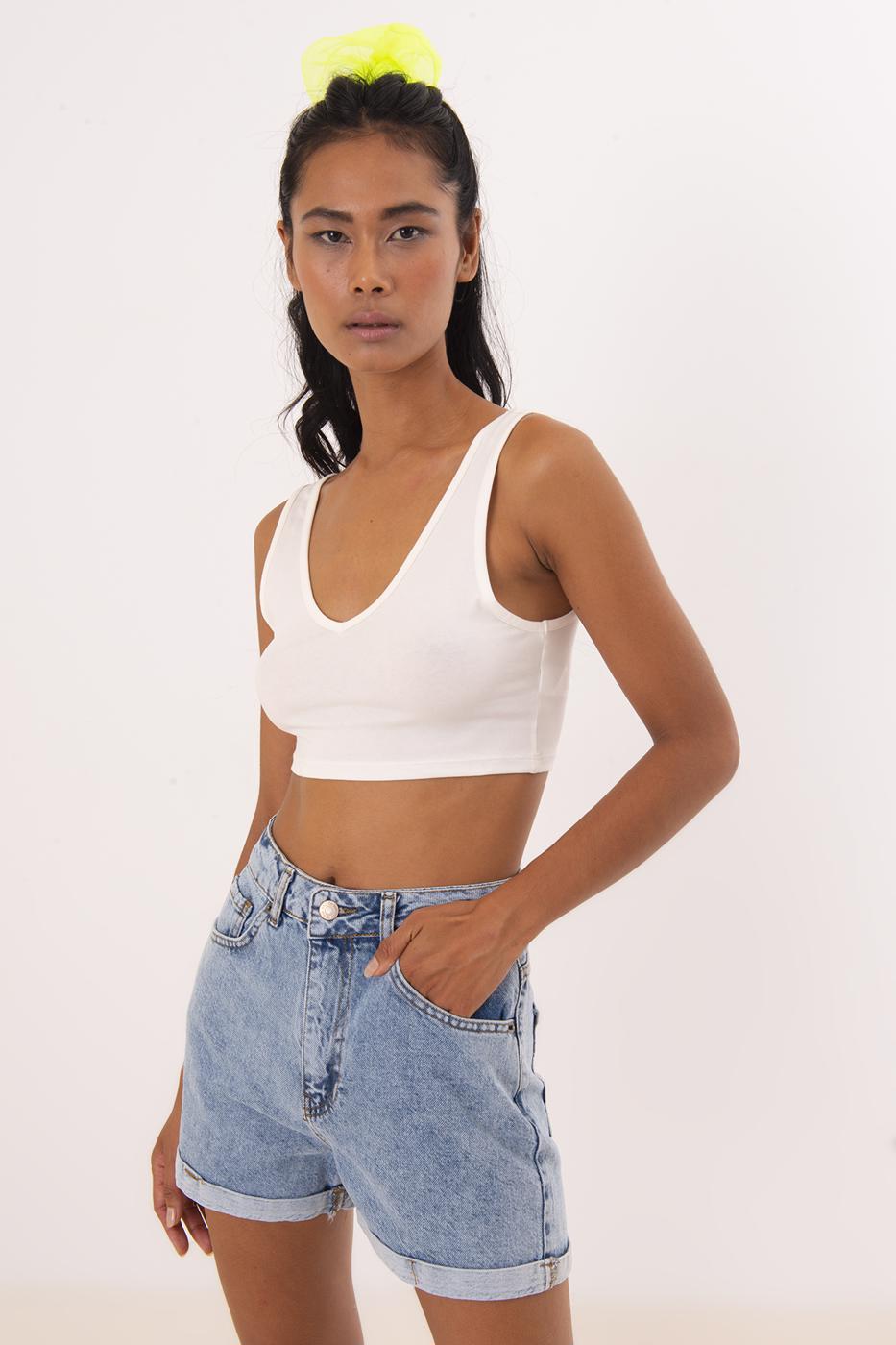 V Neck Crop Top Ecru