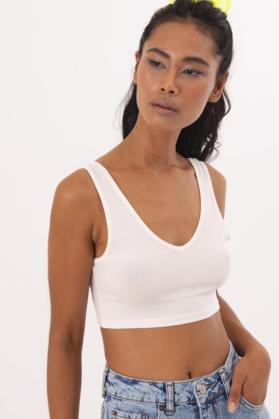 V Neck Crop Top Ecru
