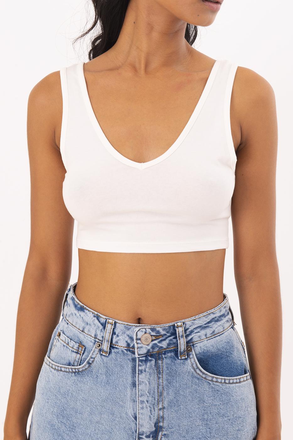 V Neck Crop Top Ecru