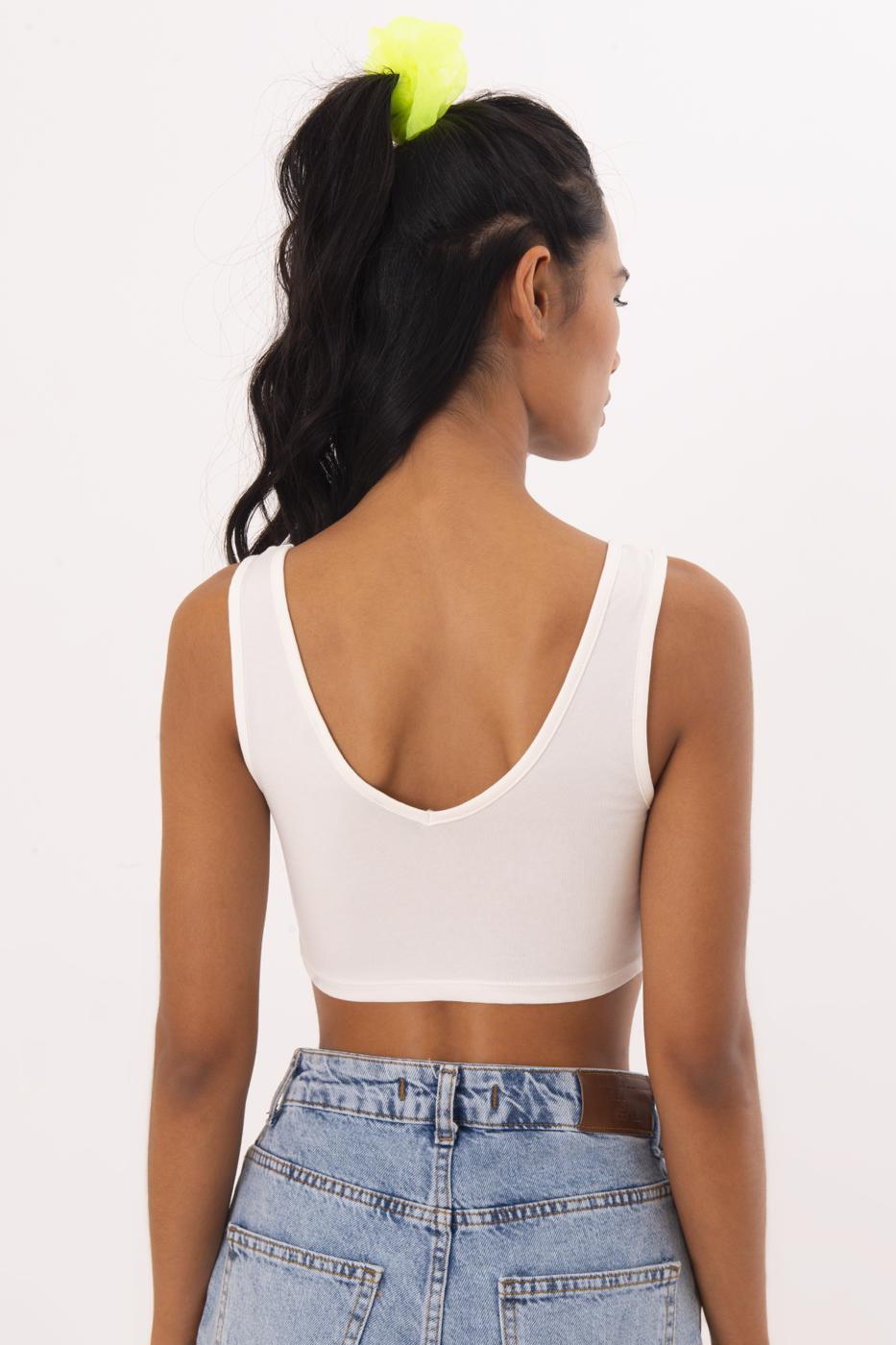 V Neck Crop Top Ecru