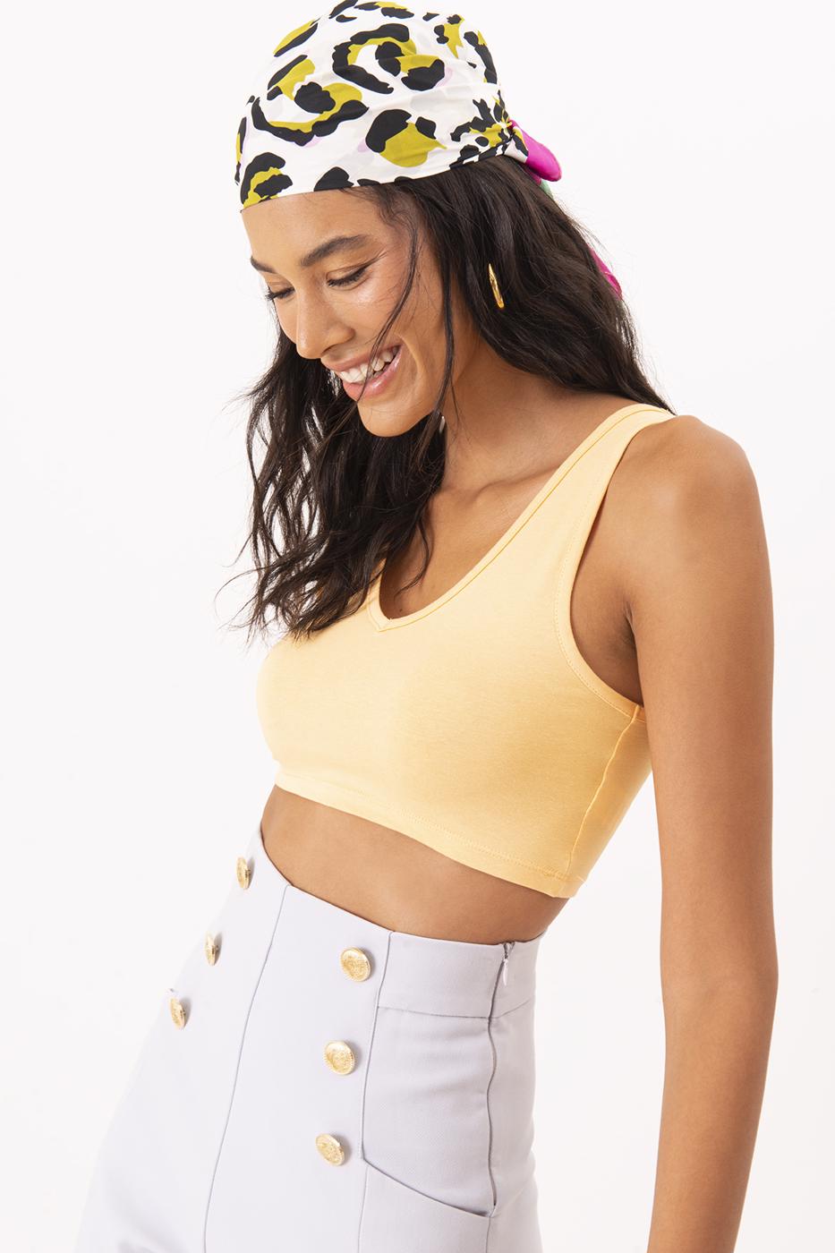 V Neck Crop Top Yellow