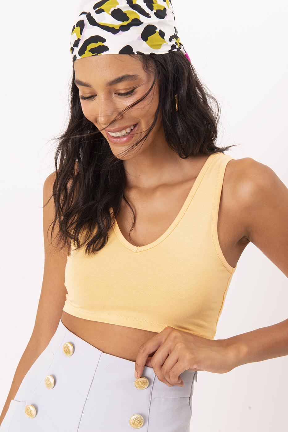 V Neck Crop Top Yellow