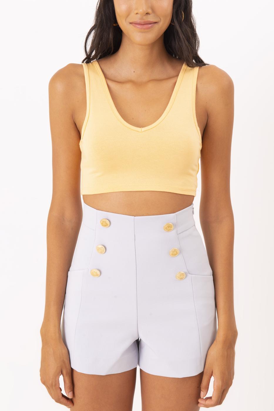 V Neck Crop Top Yellow