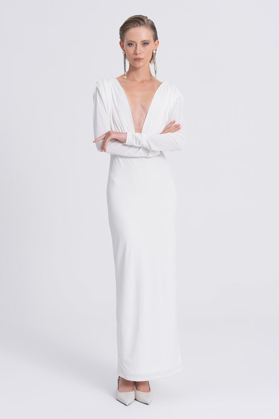V-Neck Maxi Dress Ecru