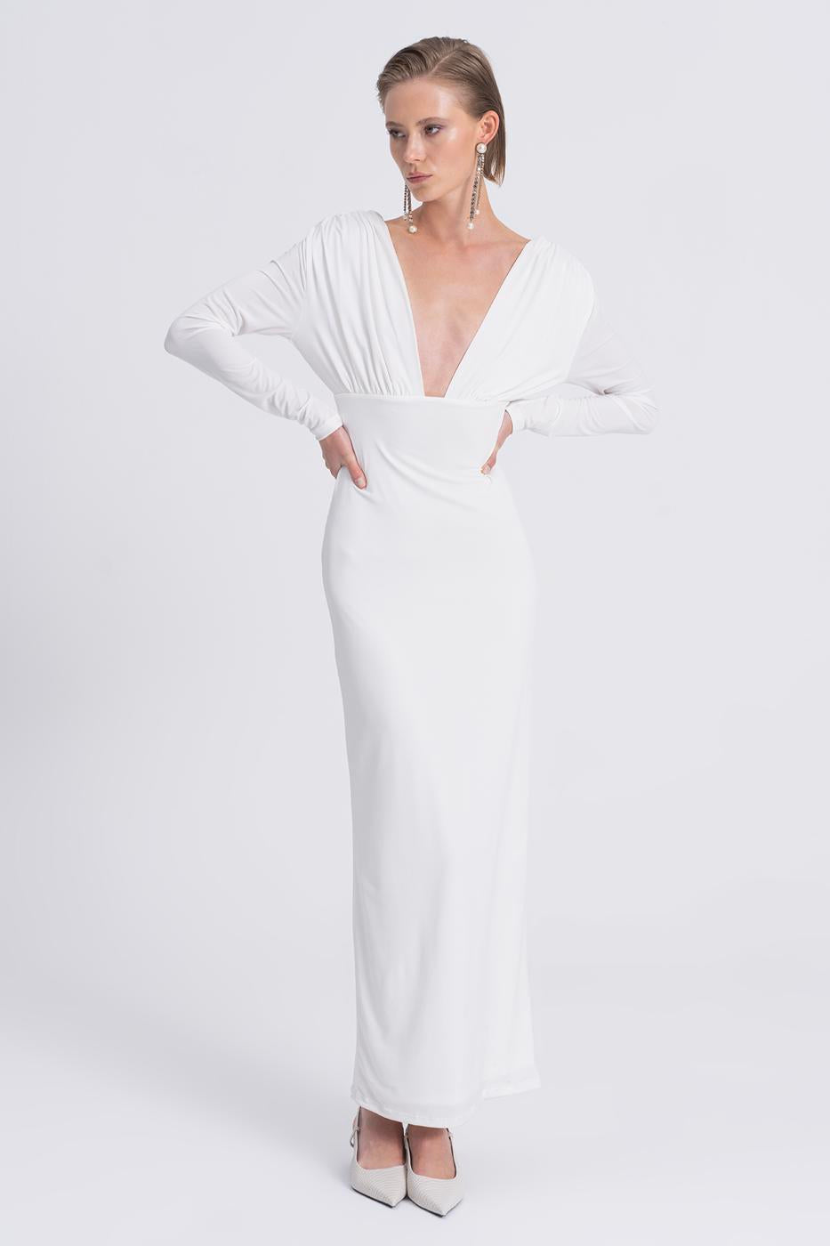 V-Neck Maxi Dress Ecru