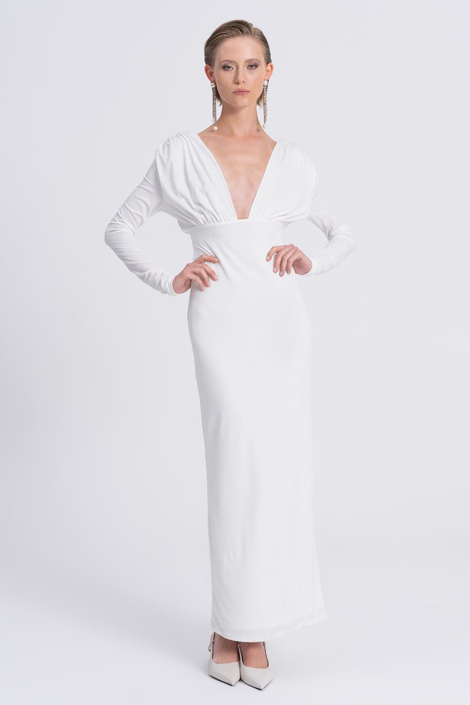 V-Neck Maxi Dress Ecru
