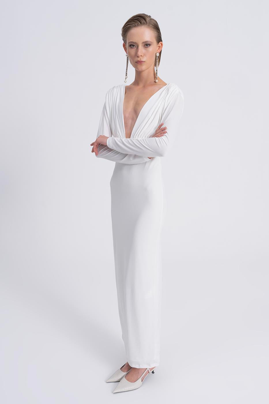 V-Neck Maxi Dress Ecru