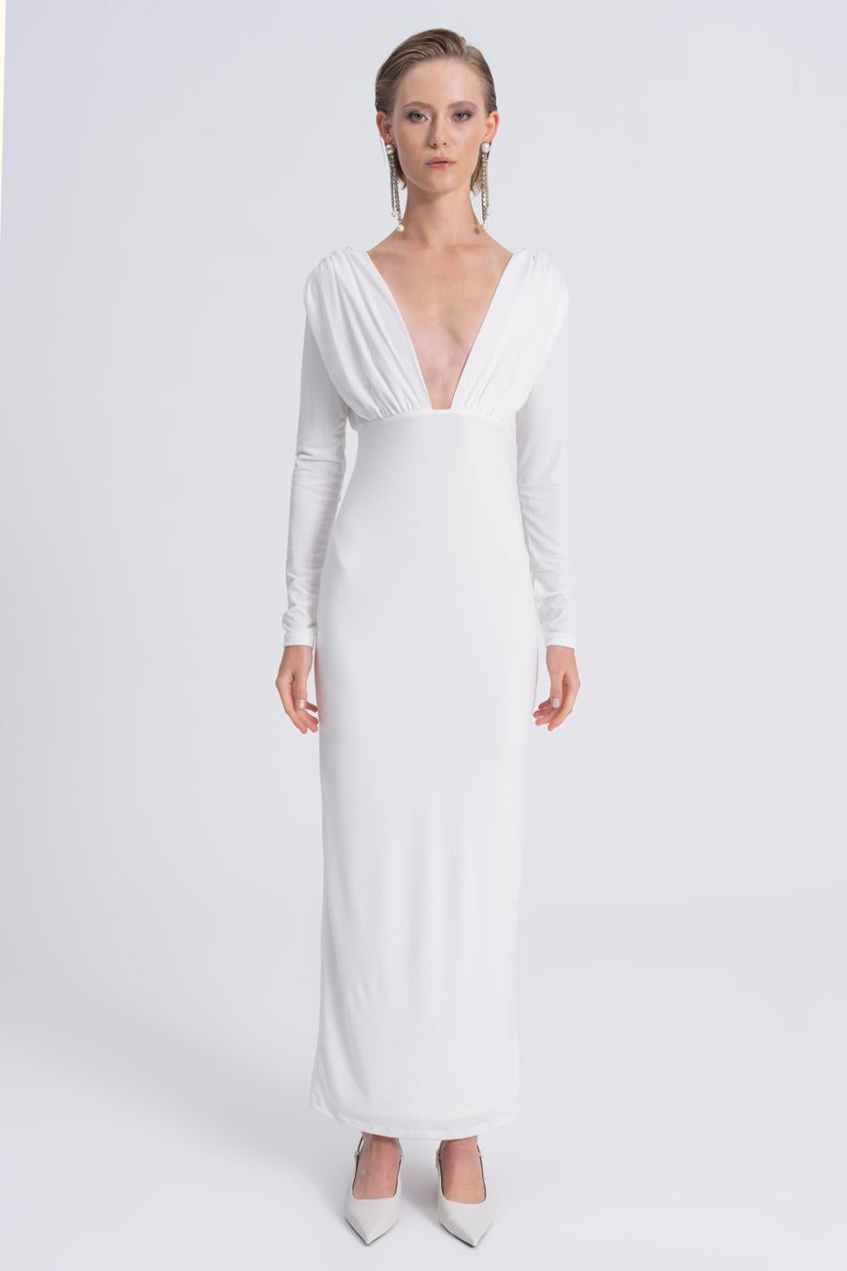 V-Neck Maxi Dress Ecru