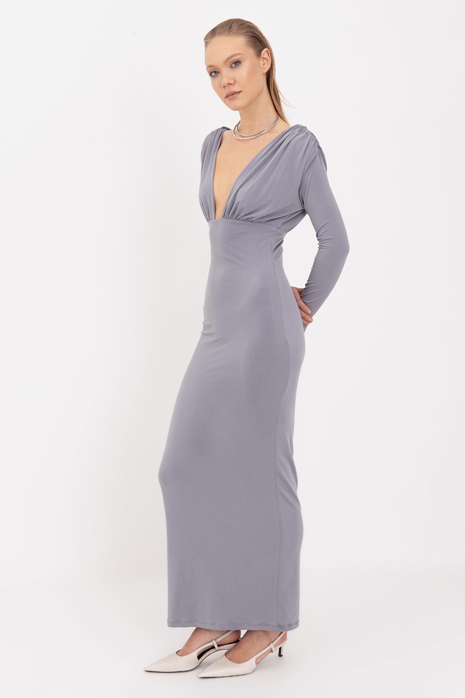 V-Neck Maxi Dress Grey