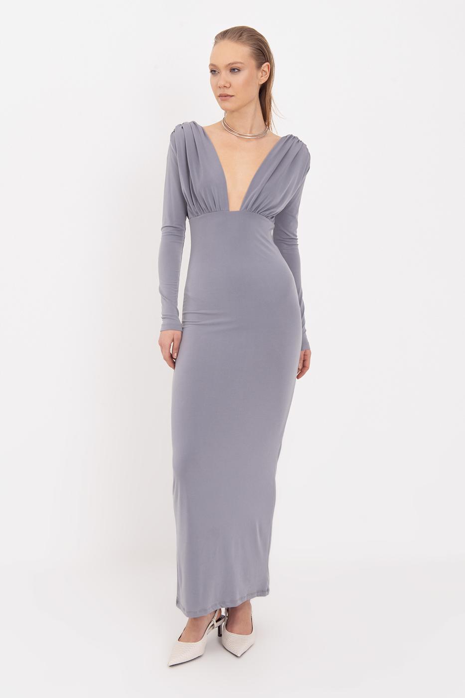 V-Neck Maxi Dress Grey
