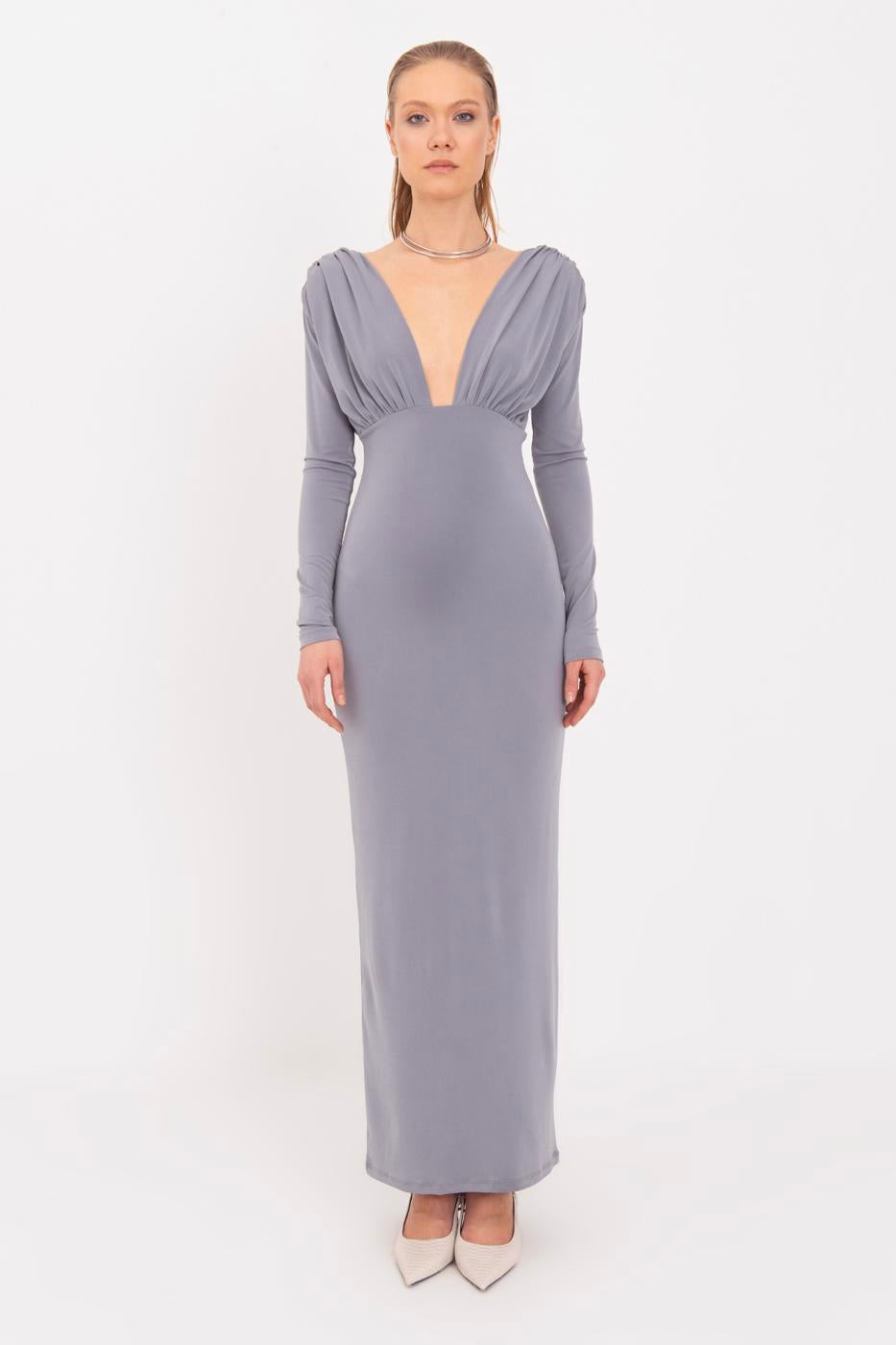 V-Neck Maxi Dress Grey