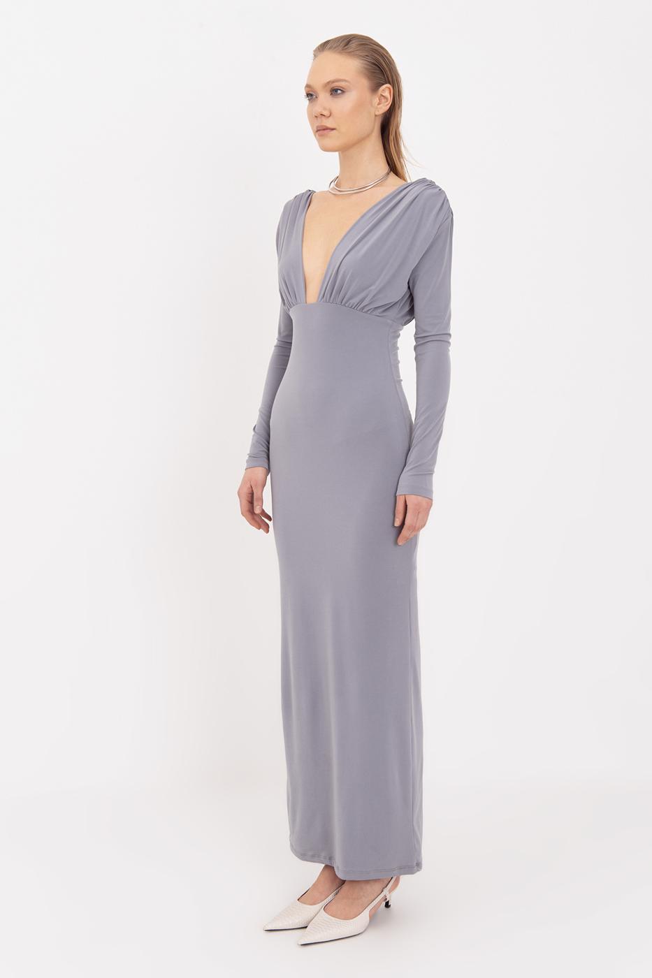 V-Neck Maxi Dress Grey
