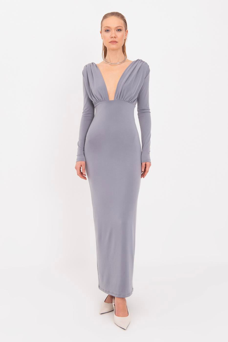 V-Neck Maxi Dress Grey