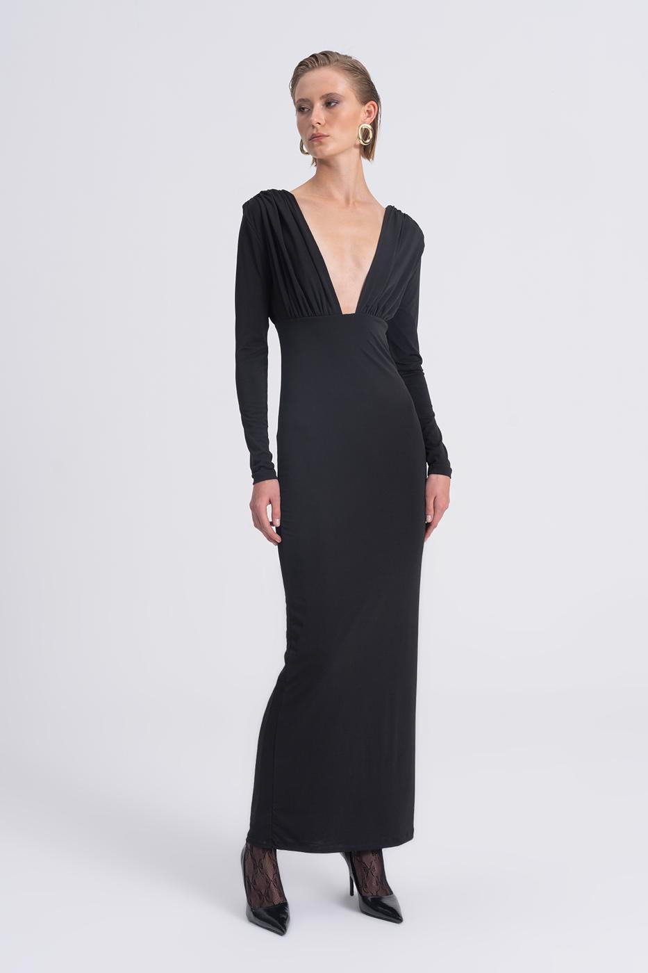 V-Neck Maxi Dress Black